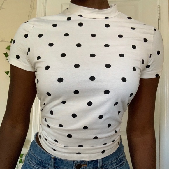 Polka Dot White and Black Top - Picture 1 of 2